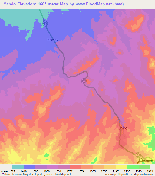 Yabdo,Ethiopia Elevation Map