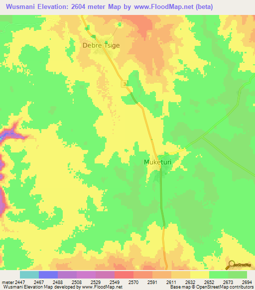 Wusmani,Ethiopia Elevation Map