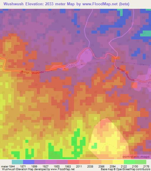 Wushwush,Ethiopia Elevation Map