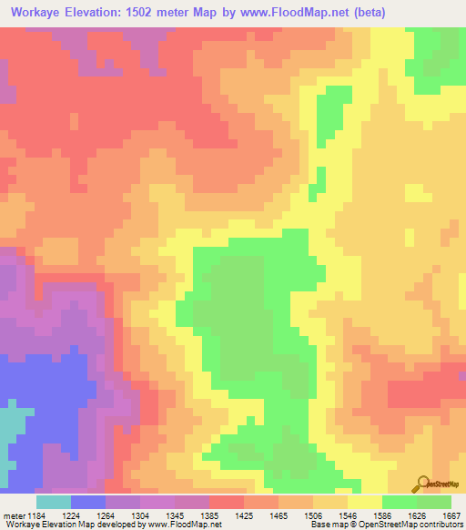 Workaye,Ethiopia Elevation Map