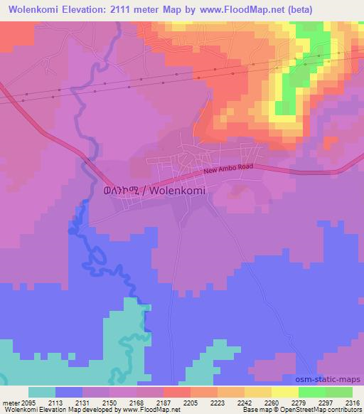 Wolenkomi,Ethiopia Elevation Map