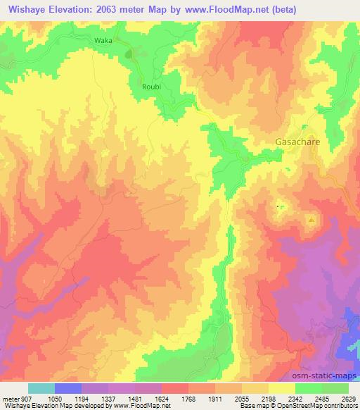 Wishaye,Ethiopia Elevation Map