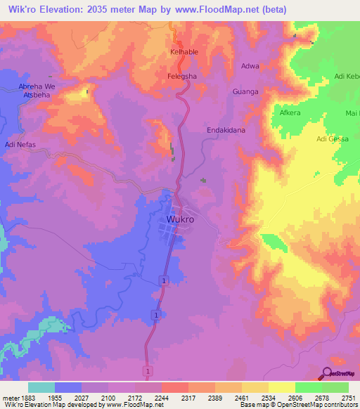 Wik'ro,Ethiopia Elevation Map