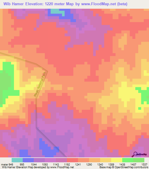 Wib Hamer,Ethiopia Elevation Map
