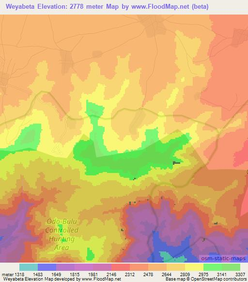 Weyabeta,Ethiopia Elevation Map