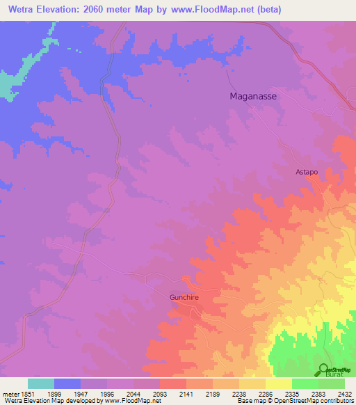 Wetra,Ethiopia Elevation Map