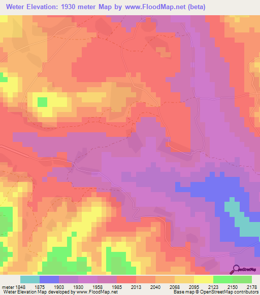 Weter,Ethiopia Elevation Map