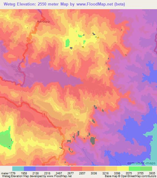 Weteg,Ethiopia Elevation Map
