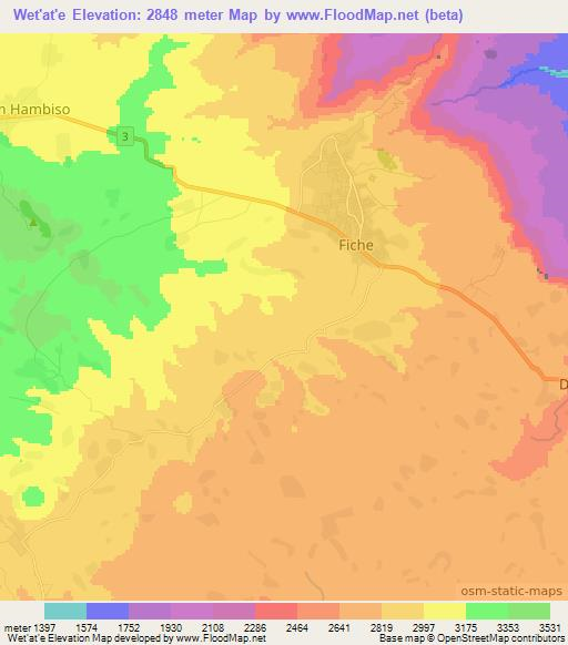 Wet'at'e,Ethiopia Elevation Map