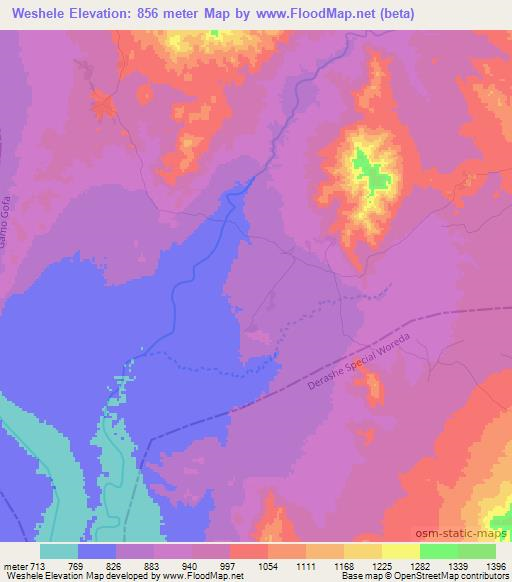 Weshele,Ethiopia Elevation Map