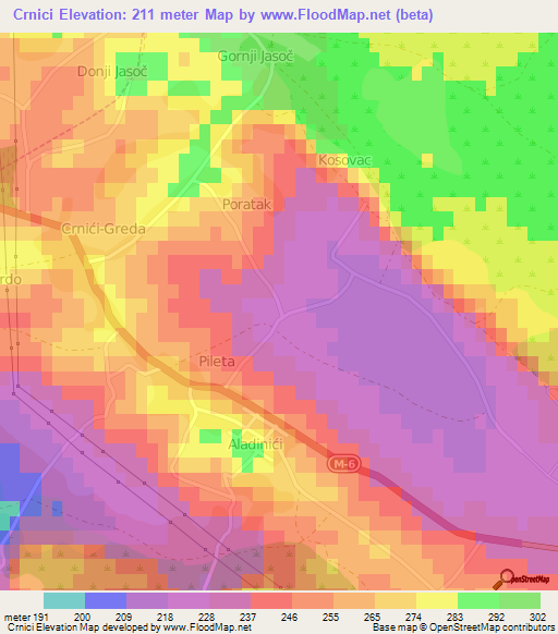 Crnici,Bosnia and Herzegovina Elevation Map