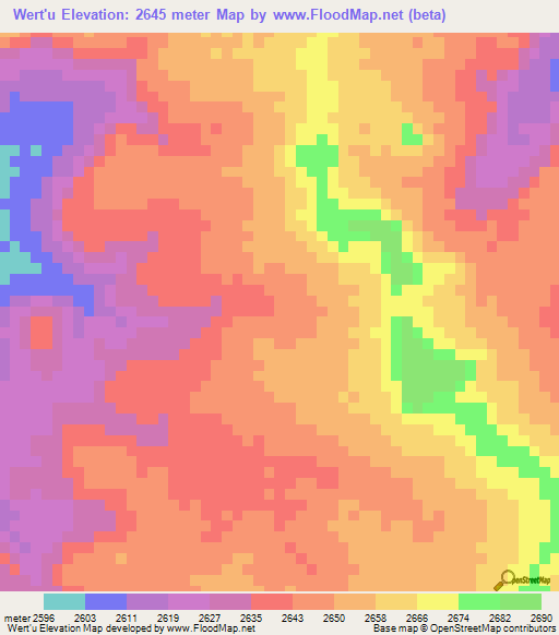 Wert'u,Ethiopia Elevation Map