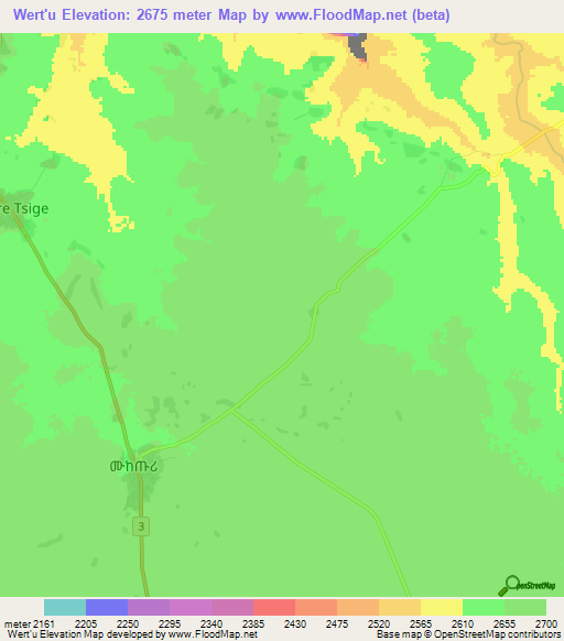 Wert'u,Ethiopia Elevation Map