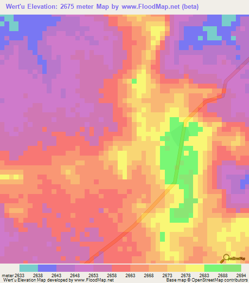 Wert'u,Ethiopia Elevation Map