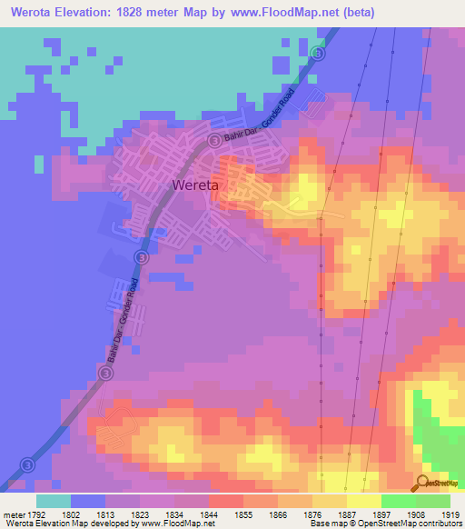 Werota,Ethiopia Elevation Map