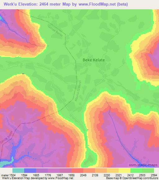 Werk'u,Ethiopia Elevation Map