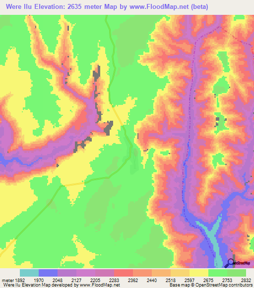 Were Ilu,Ethiopia Elevation Map