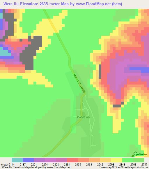 Were Ilu,Ethiopia Elevation Map