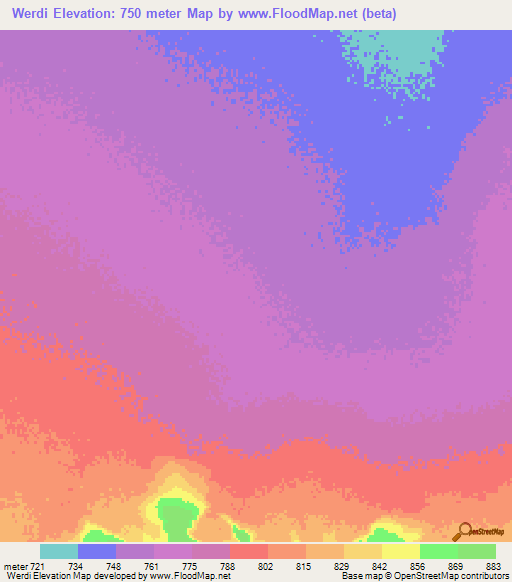 Werdi,Ethiopia Elevation Map