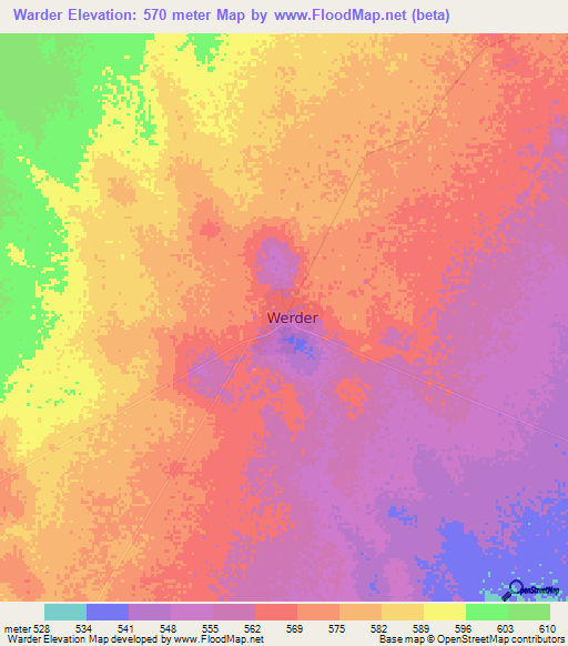 Warder,Ethiopia Elevation Map