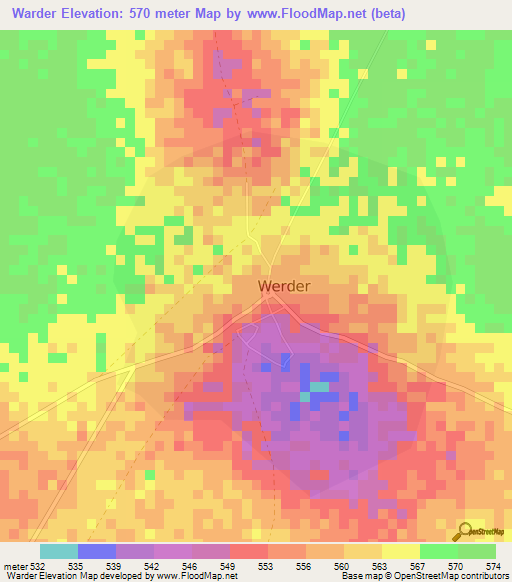 Warder,Ethiopia Elevation Map