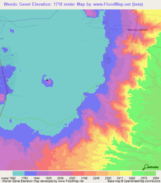 Wendo Genet,Ethiopia Elevation Map