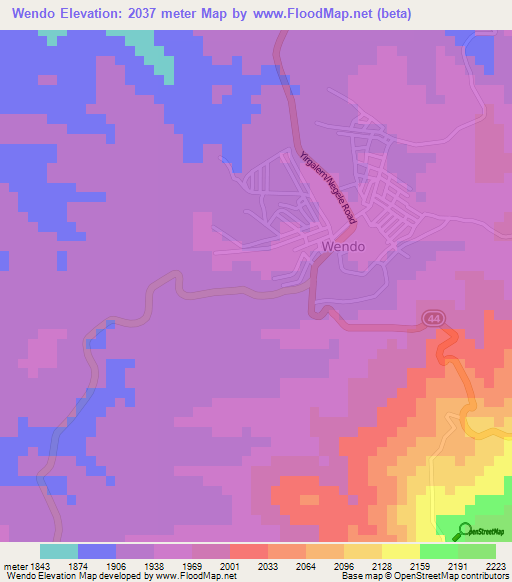 Wendo,Ethiopia Elevation Map