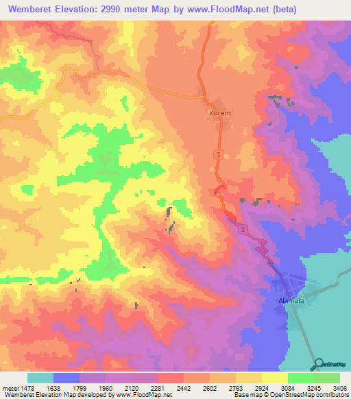 Wemberet,Ethiopia Elevation Map