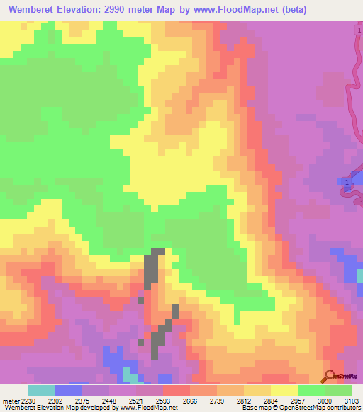Wemberet,Ethiopia Elevation Map