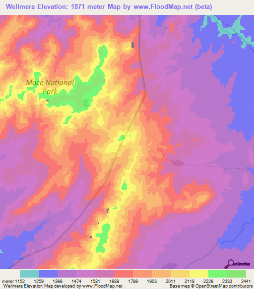 Welimera,Ethiopia Elevation Map