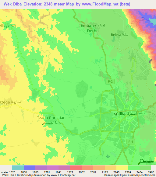 Wek Diba,Eritrea Elevation Map