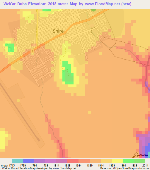 Wek'ar Duba,Ethiopia Elevation Map