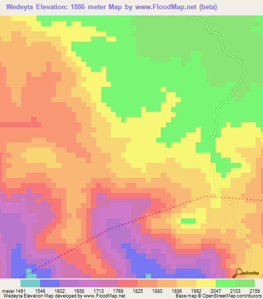 Wedeyta,Ethiopia Elevation Map