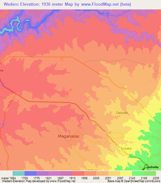 Wedero,Ethiopia Elevation Map