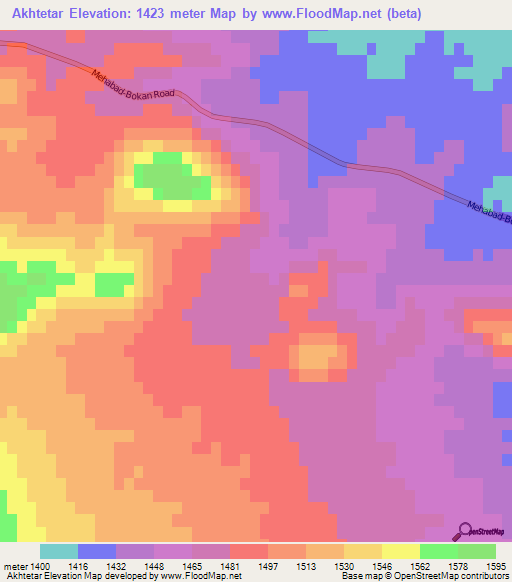 Akhtetar,Iran Elevation Map