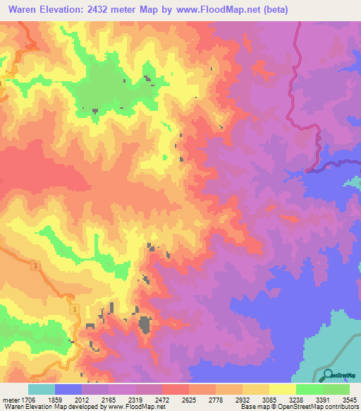 Waren,Ethiopia Elevation Map