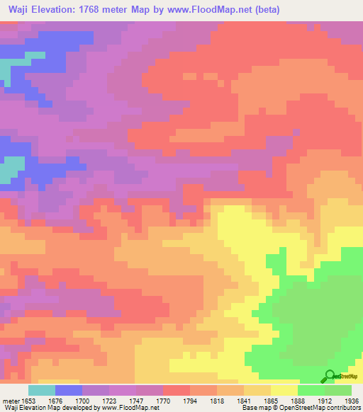 Waji,Ethiopia Elevation Map