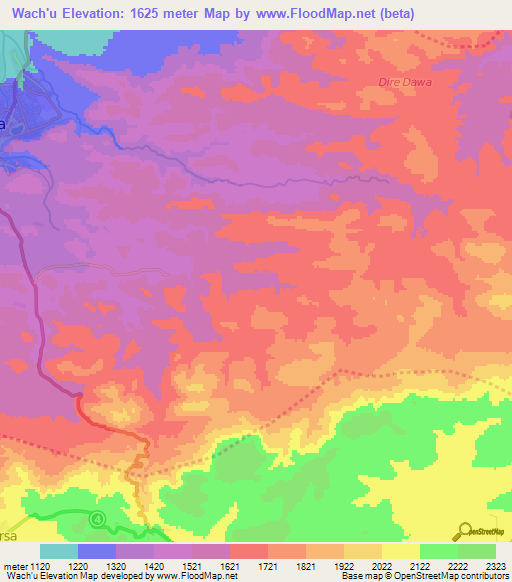 Wach'u,Ethiopia Elevation Map