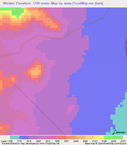 Wa'akei,Ethiopia Elevation Map