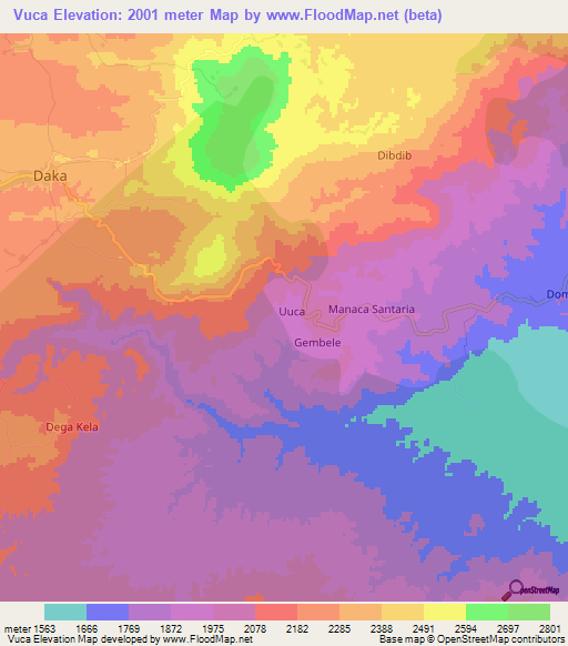 Vuca,Ethiopia Elevation Map