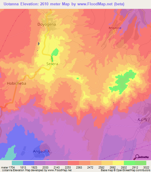 Uotanna,Ethiopia Elevation Map