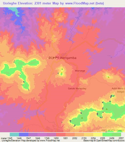 Uorieghe,Ethiopia Elevation Map