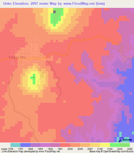 Unko,Ethiopia Elevation Map