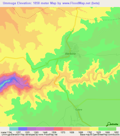 Ummuga,Ethiopia Elevation Map