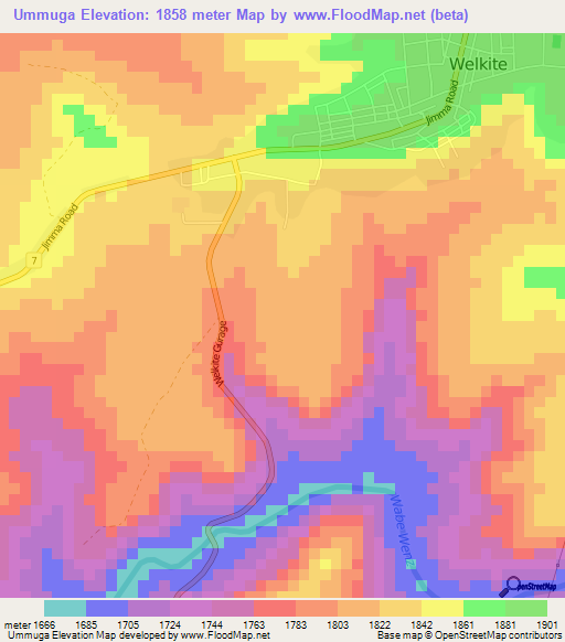 Ummuga,Ethiopia Elevation Map