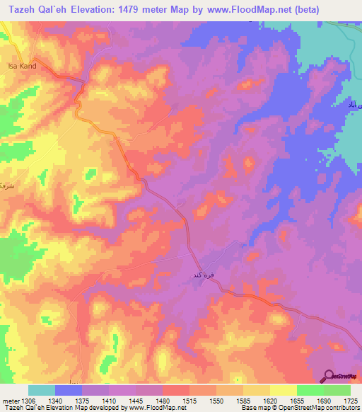 Tazeh Qal`eh,Iran Elevation Map