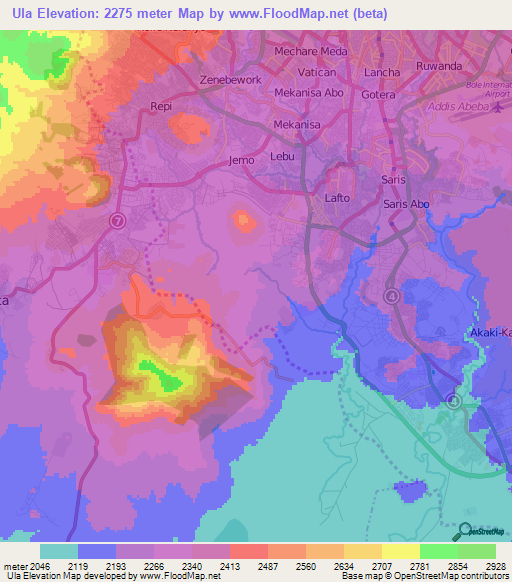 Ula,Ethiopia Elevation Map