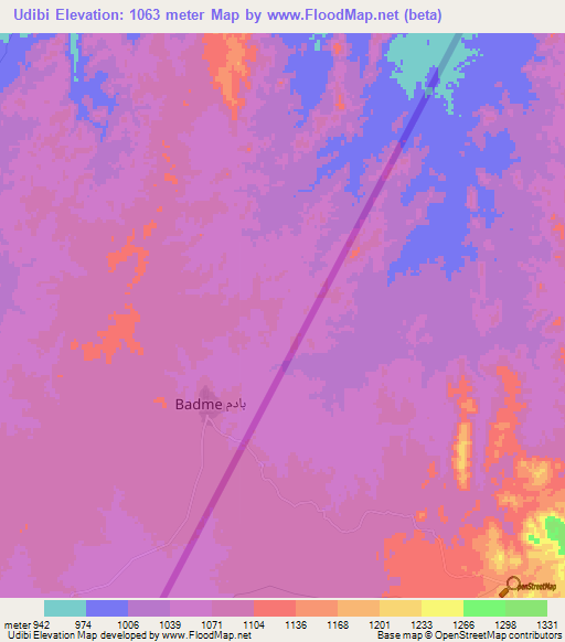 Udibi,Eritrea Elevation Map