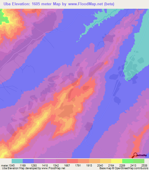 Uba,Ethiopia Elevation Map