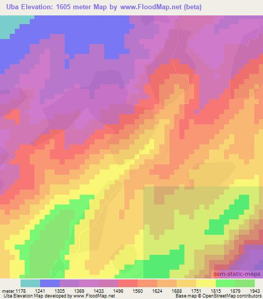Uba,Ethiopia Elevation Map